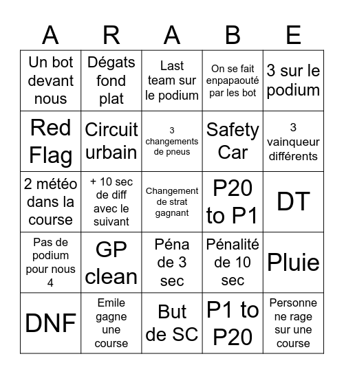 Emile est un PD Bingo Card