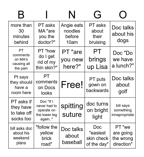 Dermatology Bingo Card