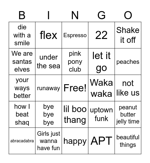 Music Bingo Card