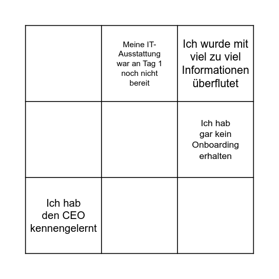 Onboarding Bingo Card