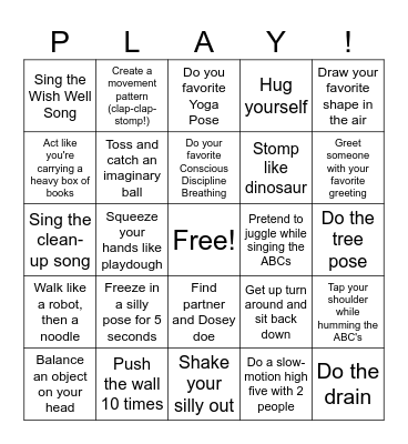 PLAY! Bingo Card