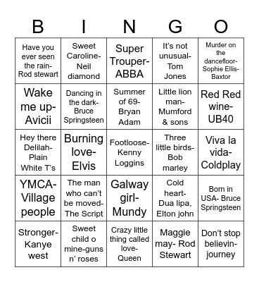 MUSIC BINGP Bingo Card