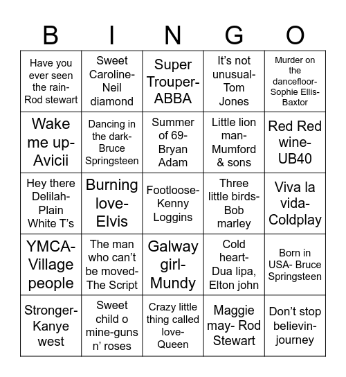 MUSIC BINGP Bingo Card