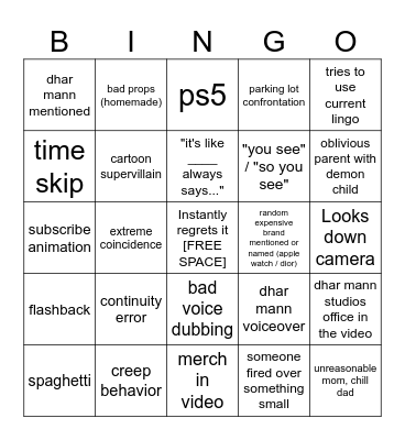 Dhar Mann Bingo v4 Bingo Card
