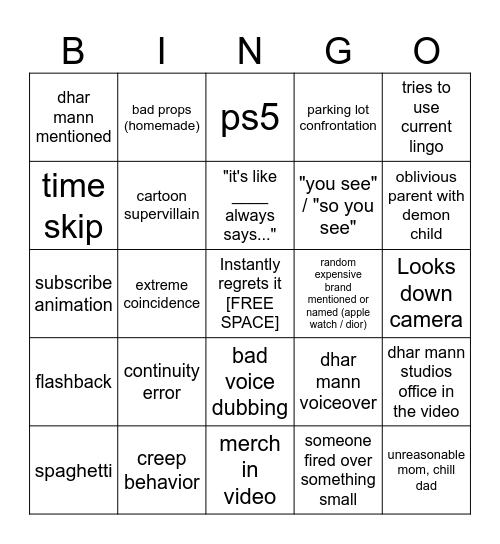 Dhar Mann Bingo v4 Bingo Card