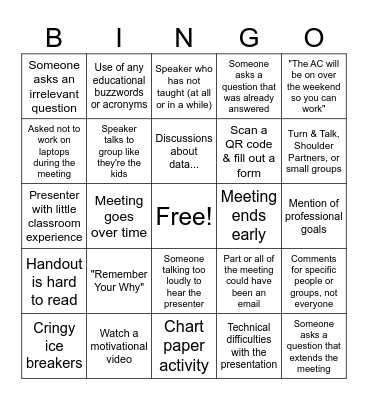 Back-to-School Week Meetings Bingo Card