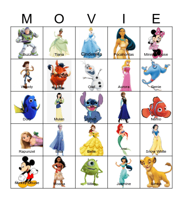 Disney Characters Bingo Card