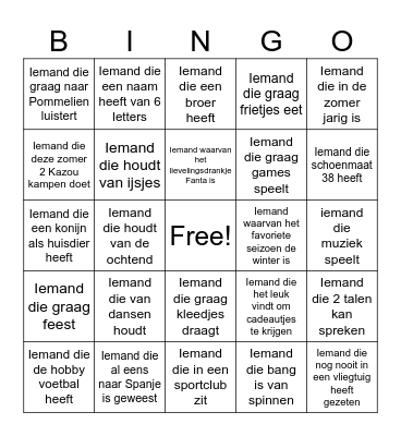 Kennismaking Bingo Card