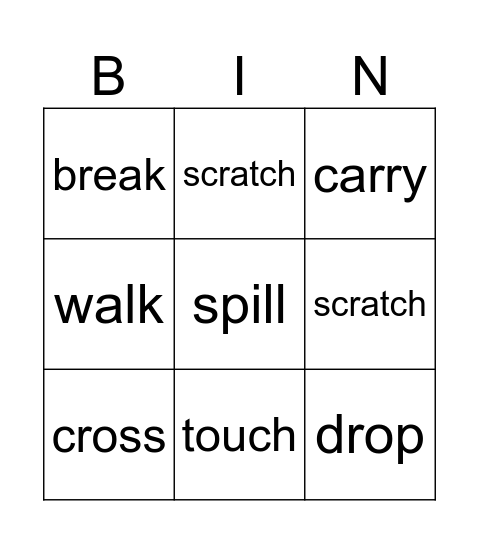 Verbs of Movement Bingo Card