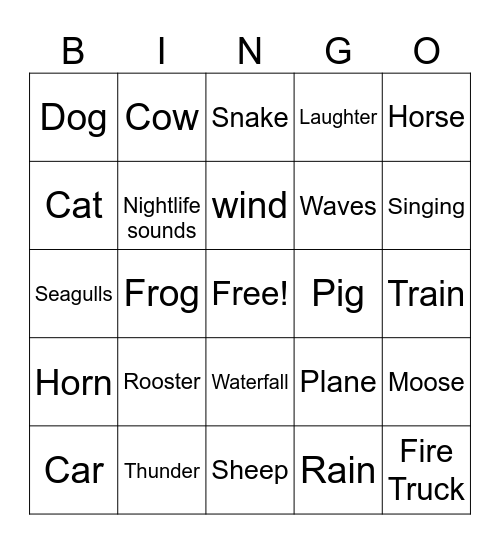 Sound Bingo Card