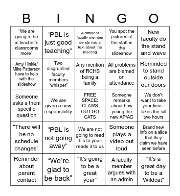 RCHS Bingo Card