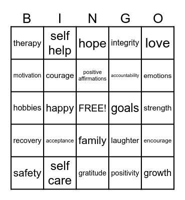 Mental Health Bingo Card