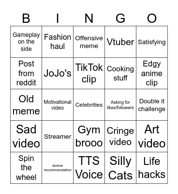 Instagram Reels bingo Card