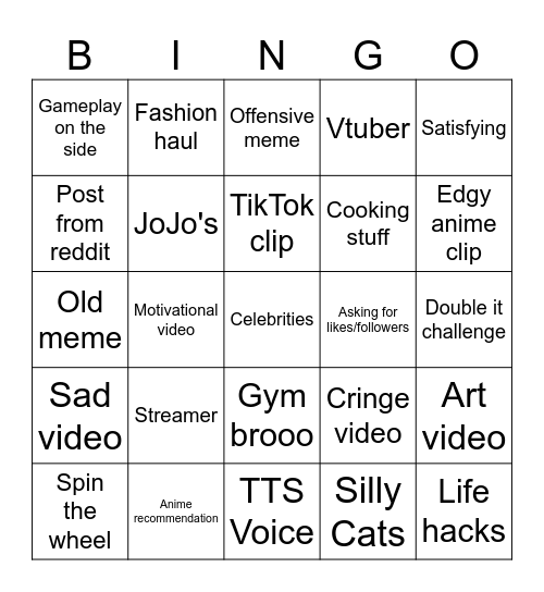 Instagram Reels bingo Card
