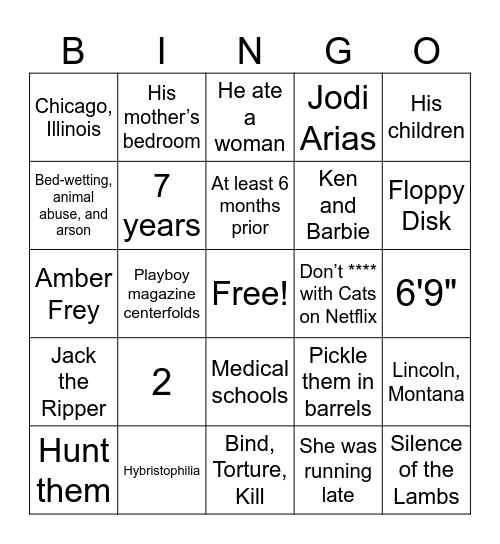 Bingo, She Wrote Bingo Card