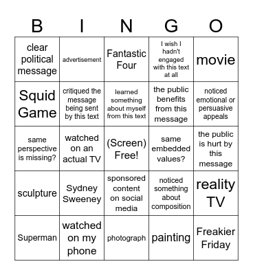 Media Matters - Summer Work Share Out Bingo Card