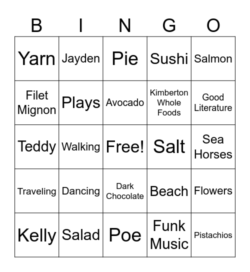 Laurie Young Day Bingo Card