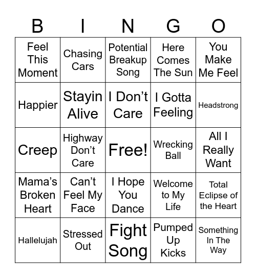 I've Got A Feeling Bingo Card