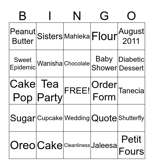 Sweet Epidemic So Sweet Bingo Card