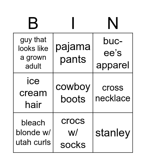 orientation Bingo Card