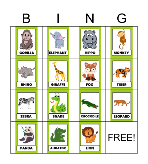 Jungle Bingo Card