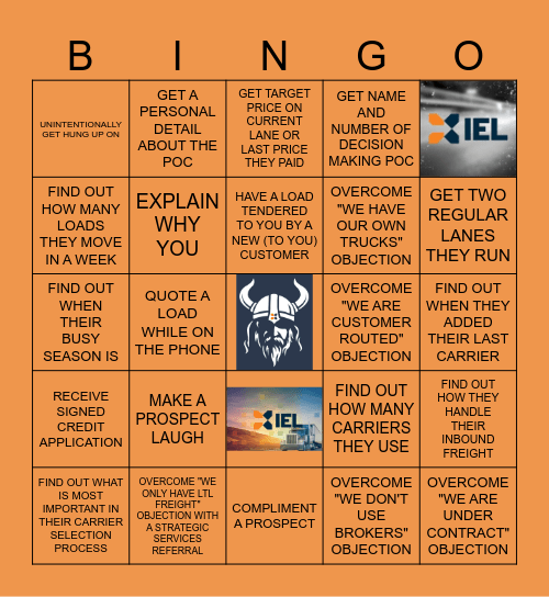 TEAM LACEY COLD CALL BINGO Card