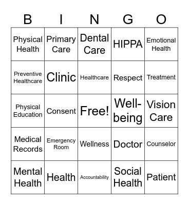 Health &Wellness Bingo Card