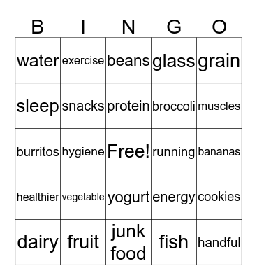 Healthy Living 1-2 Bingo Card