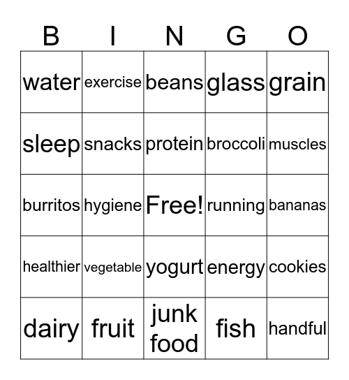 Healthy Living 1-2 Bingo Card