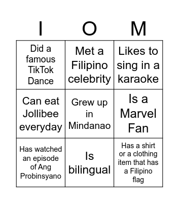 Ultimate Filipino Human Bingo Card