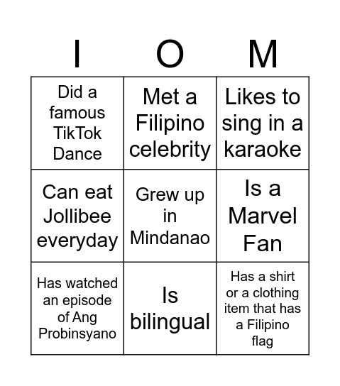 Ultimate Filipino Human Bingo Card