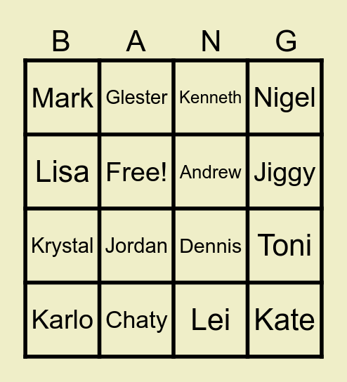 BANG Bingo Card
