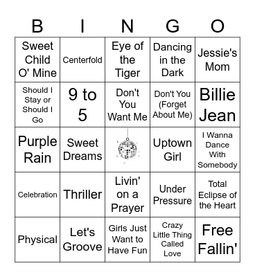 80's Music Bingo Card