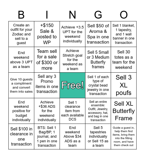 Weekend #2 Bingo Card