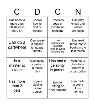 Find Someone Who... Bingo Card