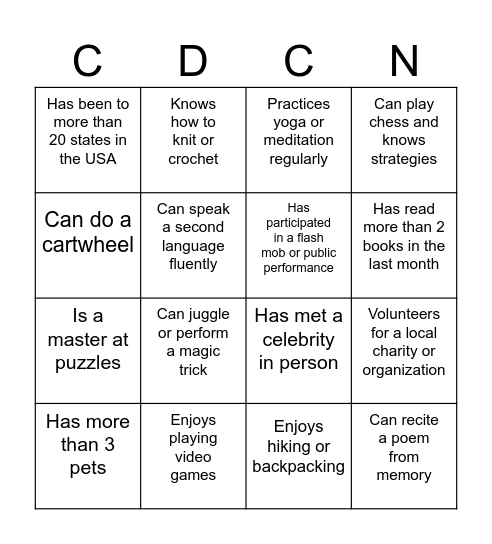 Find Someone Who... Bingo Card
