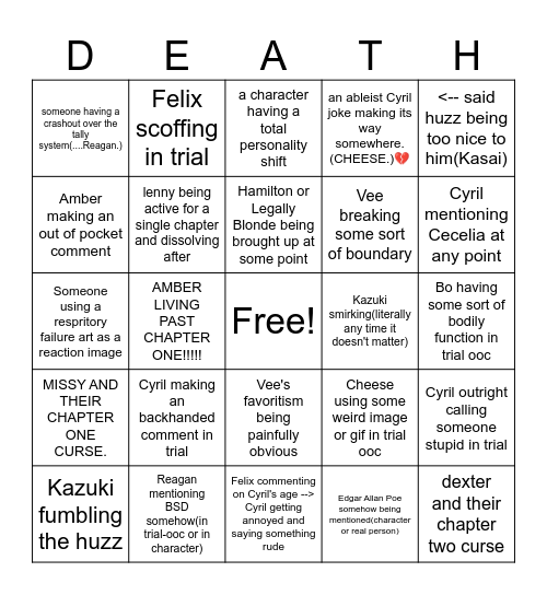 B.D. BINGO Card