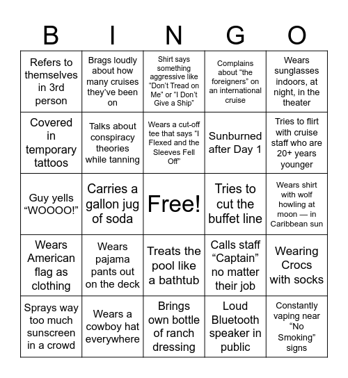 Cruise bingo Card