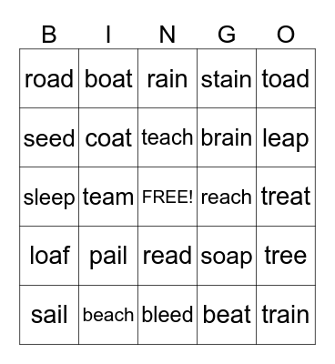 Vowel Teams Bingo Card