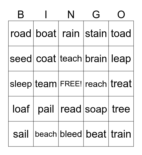Vowel Teams Bingo Card