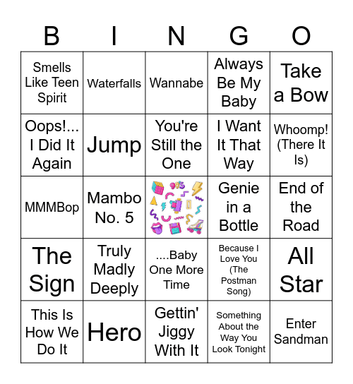 90's Music Bingo Card