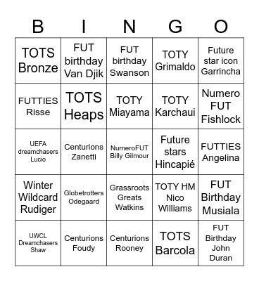 FUTTIES BINGO Card