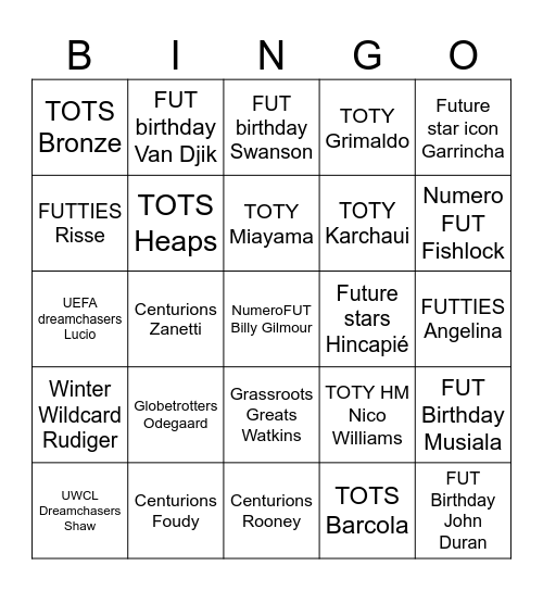 FUTTIES BINGO Card