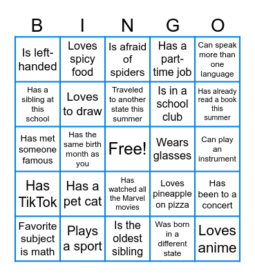 Human Bingo Card