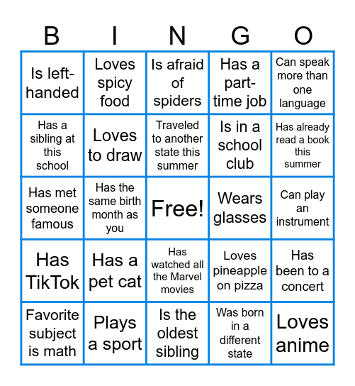Human Bingo Card