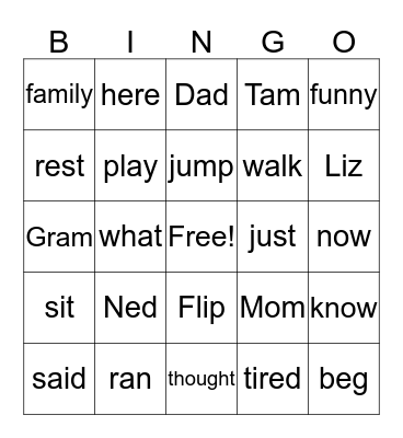 Sit, Ned! Bingo Card