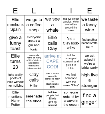 Ellie's Bachelorette Bingo! Bingo Card