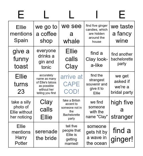 Ellie's Bachelorette Bingo! Bingo Card