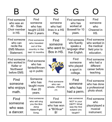 Boswell Bingo! Bingo Card
