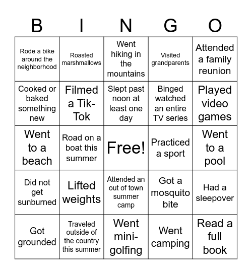 Summer 2025 Bingo Card